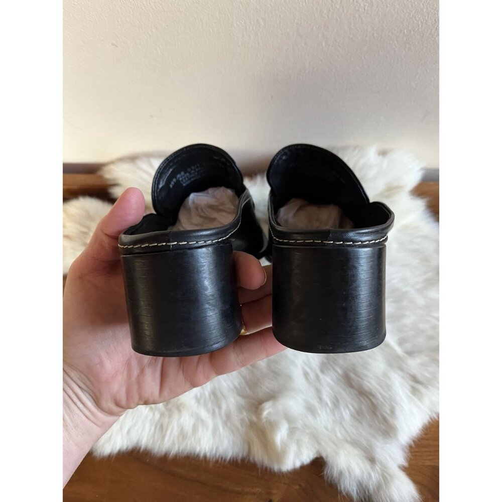 Vintage Y2K Black Leather Penny Loafer Mules Womens 8M 2" Block Heel Square Toe - Picture 5 of 9